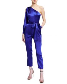 Aidan by Aidan Mattox One-Shoulder Liquid Satin Jumpsuit at Neiman Marcus